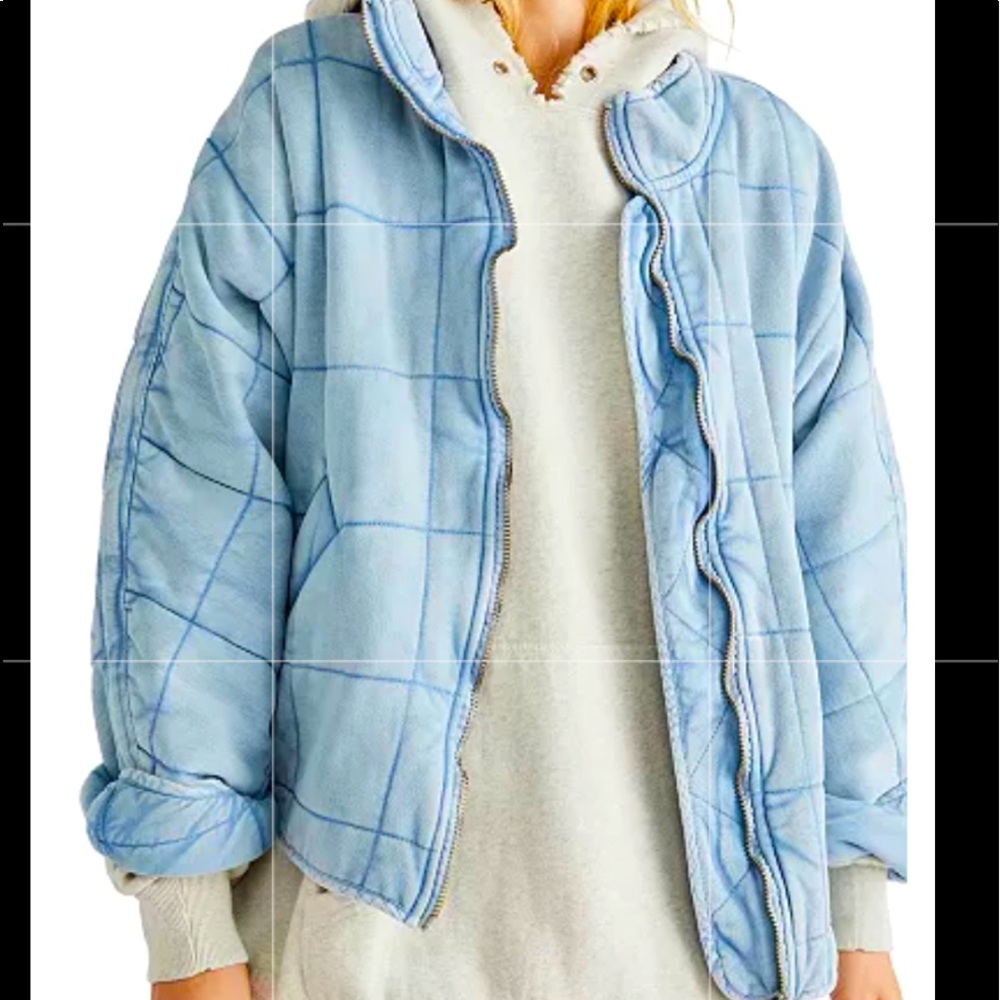 New Free People Quilted Bomber Jacket size Medium color wavy water/baby …